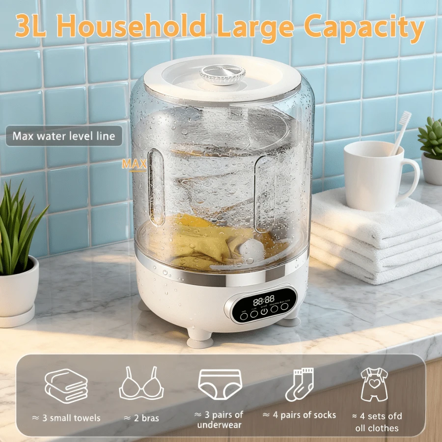 3-In-1 Portable Washing Machine, 3L Cordless Mini Washer With Spin Basket, 3 Modes 3000mAh Laundry Machine For Socks, Underwear, Bra (White) - 白色 - 查看 1