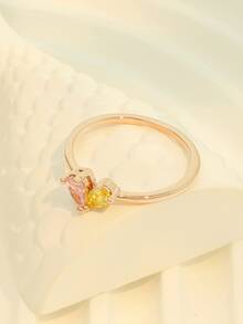 Custom Birthstone Ring, Double Gemstone Heart-Shaped Birthstone Ring. It's A Simple And Personalized Gift, Suitable For Giving To Friends, Besties, Mothers, And Couples. It's An Ideal Personalized Gift For Occasions Like Valentine's Day, Mother's Day, Christmas, Anniversaries, Birthdays, Etc., Gold, Stylish, Colorful, Ideal Gifts For Her, Her, Boyfriend, Girlfriend, Dad, Mom, Family, Friends, For Anniversaries, For Graduation, For Prom, For Party, Gold Jewelry, High School Senior High School Students, College Students, University Students, Freshman, Sophomore, Underclassmen