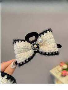 Autumn/Winter Elegant Bow Bun Claw Clip, Plush Hair Claw Winter Hair Accessories Elegant Hair Clutch Elegant Hair Clip Summer Beach Vacay - Multicolor - View 7