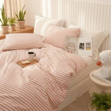 Vclife Vintage Floral Comforter Set Four Sizes, All Seasons Muslin Cotton Bedding Set, 3 Pieces Farmhouse Shabby Chic Jacquard Floral Comforter Set Perfect For Women And Men - Bộ chăn ga gối đệm - Sọc hồng - Xem 5
