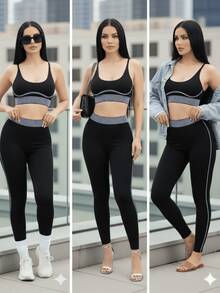 Conjunto Deportivo 2 Piezas Top Y Leggings Mujer Gym Yoga O Casual - Negro - Ver 7