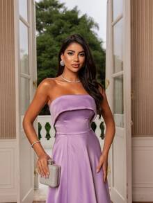 Long Strapless Dress Graduation Party Wedding Night - 紫丁香色 - 查看 4