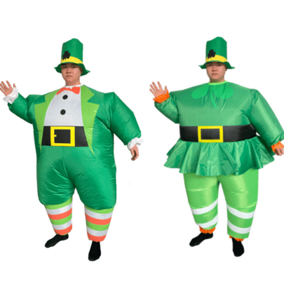 Disfraz inflable de traje irlandés verde, adecuado para fiestas de baile de adultos, hombres y mujeres, programas de televisión, ceremonias de apertura de carnaval
