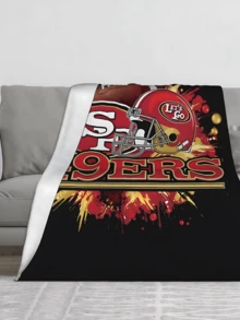 San Francisco 49ers Football Team Logo Soft Flannel Throw Blanket - Cozy And Warm For Sofa, Bed, Office And Travel - 黑色 - 查看 2
