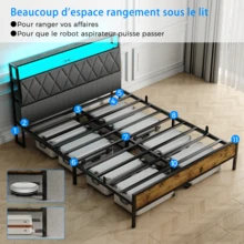 JANZDIYS 140x190 Cm Bed With Metal Frame – Under-Bed Storage – LED Lighting – Double Bed For Adults & Teens – Black