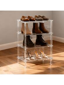 1pc Transparent Acrylic Shoe Rack - Ultra-Clear Modern Shoe Organizer For Small Spaces In Entryway, Closet, Mudroom; Slim, Lightweight, Clear Panels; Easy Assembly, Sturdy Supports; Keeps Shoes Neat, Accessible, Versatile For Flats, Sneakers, Boots; Minimalist, Space-Saving Design With Crystal-Transparent Finish