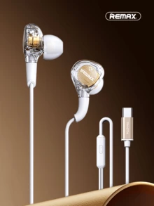 Remax 1.2米 Type-C 有线入耳式耳机，HiFi 动圈麦克风，透明外壳，TPE材质，隔音耳罩，降噪并增强低音，黑/白 - 彩色 - 查看 13