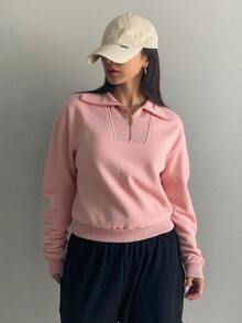 Sudadera con Capucha para Mujer - Sudadera de Media Apertura con Cremallera Metálica, Tejido Suave y Transpirable, Corte Slim y Atractivo, Disponible en Varios Colores, Ideal para Estilo Casual y Semi-Formales. - Rosa - Ver 3