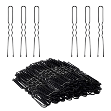 100个黑色金属实心休闲U型发夹，适合女性和女孩，5/6/7厘米波浪法式发夹，可用于盘发和发髻，防滑发夹，适用于所有发质，适合日常使用和发型设计，发夹，发卡，发饰，头部饰品，女士发饰，发卡 - 黑色 - 查看 1