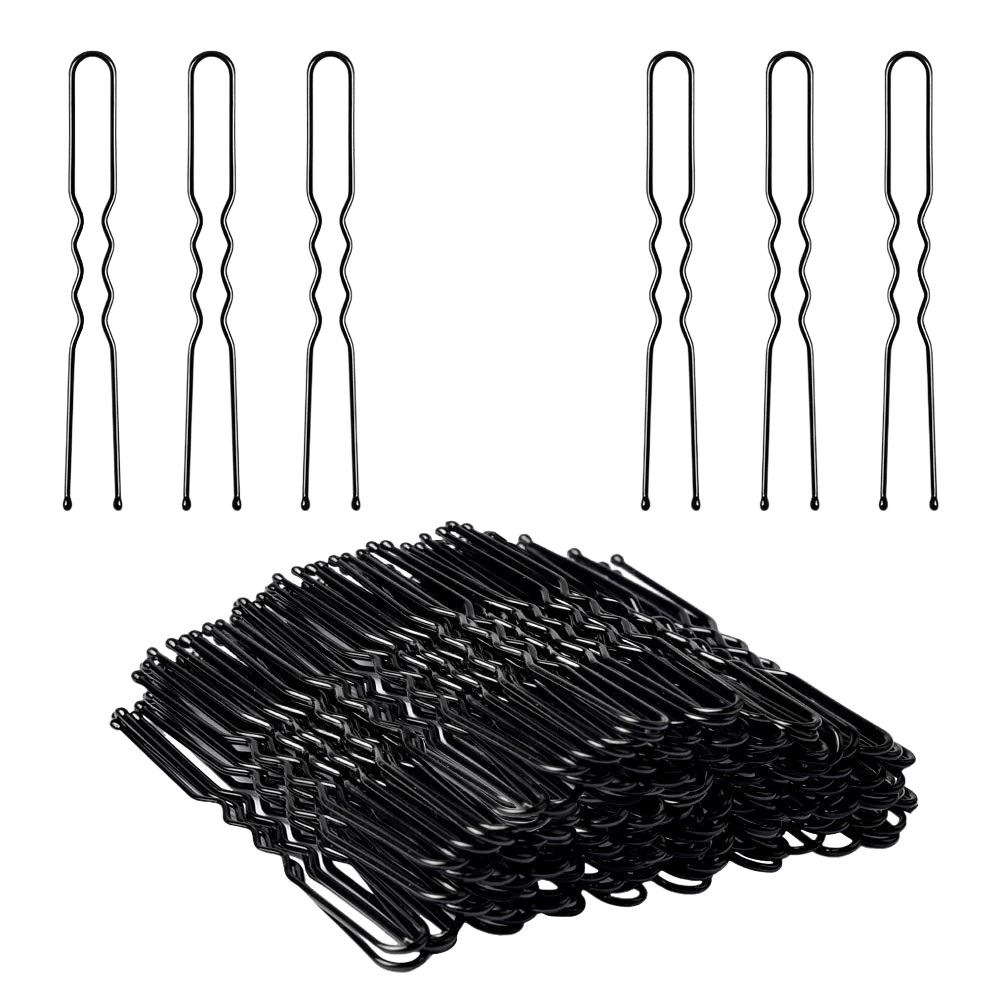 100个黑色金属实心休闲U型发夹，适合女性和女孩，5/6/7厘米波浪法式发夹，可用于盘发和发髻，防滑发夹，适用于所有发质，适合日常使用和发型设计，发夹，发卡，发饰，头部饰品，女士发饰，发卡 - 黑色 - 查看 1