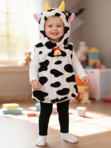 Disfraz de vaca para niño, chaleco sin mangas con capucha, disfraz de Halloween para niñas y niños - Blanco - Ver 7