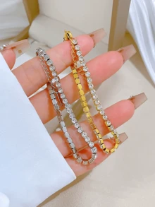 1 pieza Elegante pulsera de acero inoxidable con rhinestones, joyería brillante y de moda para mujeres, adecuada para fiestas y citas de mujeres - Pulsera - Ver 2