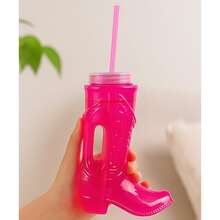 Vaso de bota vaquera para bebidas 1000 ml disenio tematico fiesta evento celebracion capacidad extra grande durable reutilizable apto para bebidas frias y calientes material resistente lavado facil ideal para souvenirs eventos country rodeo bodas aniversarios y reuniones sociales economico y llamativo - Rosa - Ver 1