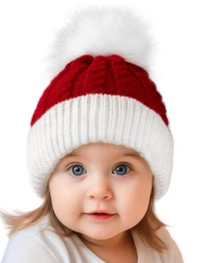 Gorro de Malha com Pompom para Crianças, Gorro de Natal, Gorro de Malha Quente, Outono/Inverno