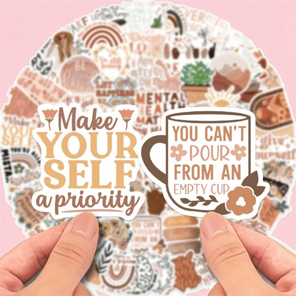 50 hojas/paquete Pegatinas con citas inspiradoras de estilo bohemio - Calcomanías de autocuidado y positividad con frases motivacionales como "Ponerse primero" para portátiles, botellas de agua, autos, guitarrtalla grandey más - Excelentes recuerdos de fiesta y pegatinas motivacionales para scrapbooking