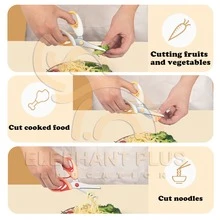 ELephas PLus Tijeras para comida de bebé | Cortador de acero inoxidable de una sola mano para niños pequeños | Tijeras de cocina portátiles