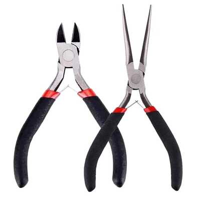 Alicate de joalheiro - Alicate de bico longo + alicate diagonal, alicate de bico longo com mandíbulas serrilhadas, alicate de corte lateral de precisão pequeno para artesanato, usado para segurar pequenas peças de joalheria, desfiar agulhas, cortar cordas de guitarra, dobrar fios de metal.