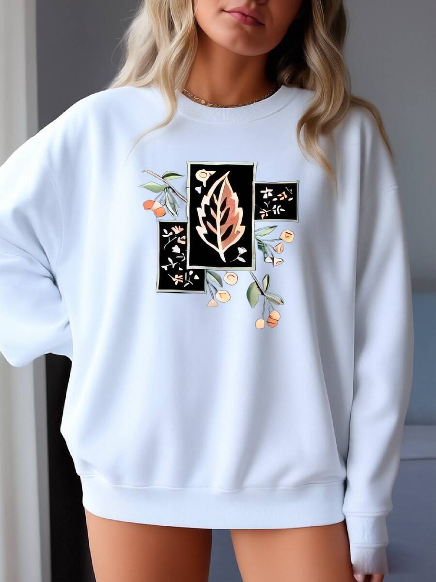 Vintage 90s Top Stich By Morning Sun Green Sweatshirt Wildlife Floral Crewneck Leaf Sweater Pullover Logo Wildlife Jumper Sweatshirt - 白色 - 查看 1