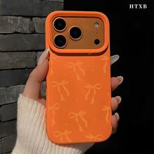 Orange BowThe Stylish And Comfortable Large Perforated Leather Texture Orange Phone Case Is Perfect For A Friend, Significant Other, Or Family Member And Is Compatible With IPhone 17/X/11/12/13/14/15/16 Models, Including Plus, Pro, Max, And SE Versions. - 橘色 - 查看 2
