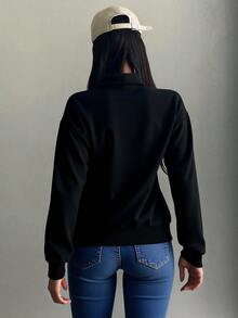 Sudadera con Capucha para Mujer - Sudadera de Media Apertura con Cremallera Metálica, Tejido Suave y Transpirable, Corte Slim y Atractivo, Disponible en Varios Colores, Ideal para Estilo Casual y Semi-Formales. - Negro 1 - Ver 2