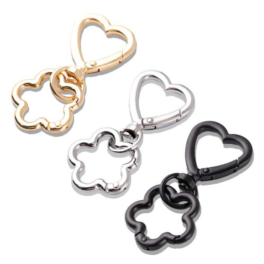 5pcs Flower Buckle Hooks Swivel Hooks Dog Clips Suitable For DIY Hanging Cords Metal Keychain Metal Shaped Spring Clips Carabiners Key Rings Bag Clips Dog Leash Clips Christmas Gifts Phone Accessories - Gun color - View 1