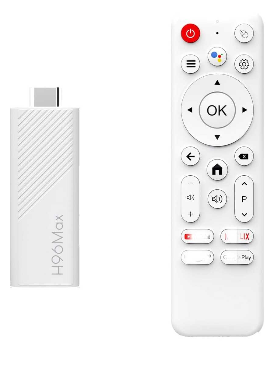 H96 MAX TV Stick 4K con Android TV, Decodificador de Video Ultra HD y Control Remoto con Assistant