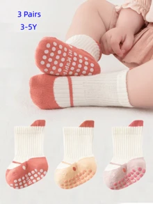 3 双幼儿女孩可爱儿童室内/户外地板袜，适合日常生活，四季皆宜
