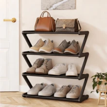 1pc 4-Layer Z-Shaped Shoe Rack, Easy To Assemble, Metal Tube And Plastic Bracket, Stackable Storage Organizer, Suitable For Home, Dormitory And Living Room, Space Saving Floor Design, Shoe Storage Organizer