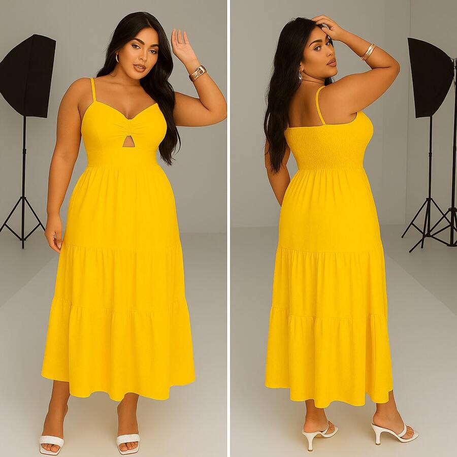 Elegant And Sophisticated Dress – Model With Delicate Cut And Multiple Colors - Yellow - View 1