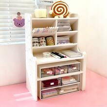 1 Pc. Multi-Functional Large-Capacity Desktop Organizer With Built-In Tilted Pen Holder. 6-Tier, 8-Compartment Design Neatly Stores Cosmetics, Figurines, Decorative Items, Stationery, And Books. Ideal For Desks, Display Tables, Office Areas, And Vanities-Effectively Reducing Clutter While Showcasing Your Cherished Accessories. - 白色 - 查看 1