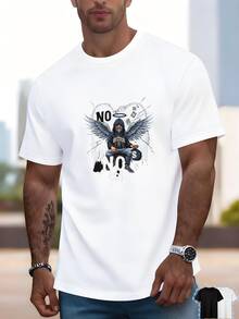 Camiseta de entrenamiento de gimnasio para hombres, camiseta de algodón puro impresa de manga corta, lavable, versátil, ropa de calle súper práctica - Blanco - Ver 5