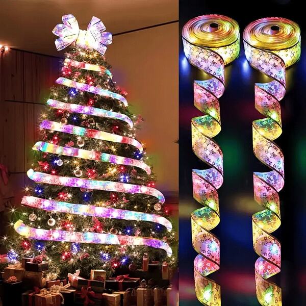 5cm de ancho Luces de cinta de satén con pilas para Navidad, Luces de cinta navideña, Decoración de luces para fiesta de boda y cumpleaños, Luces para árbol de Navidad, Decoración de Halloween, Decoración de Año Nuevo, Decoraciones navideñas, Iluminación elegante, Luces decorativas de fácil instalación, Compradores de vacaciones, Compradores de regalos