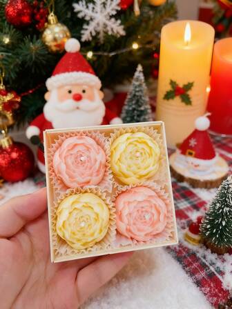 4 piezas/Caja Velas perfumadas hechas a mano con forma de capullo de rosa, regalo, recuerdo, regalo de Navidad, regalo de invierno, decoración del hogar, decoración de la sala de estar, decoración navideña, fiesta, decoración de mesa, decoraciones navideñas, decoración navideña, regalos de Navidad, decoración de la habitación, vela, velas, regalos, decoración del hogar