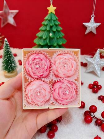 4pcs/Box Rose Bud Shaped Handmade Scented Candles, Gift, Souvenir, Christmas Gift, Winter Gift, Home Decor, Living Room Decor, Christmas Decoration, Party, Tabletop Decor, Christmas Decorations, Christmas Decor, Christmas Gifts, Room Decor, Candle, Candles, Gifts, Home Decoration
