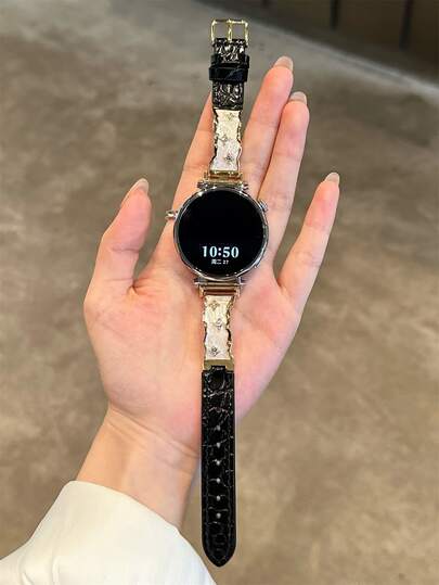 Correa de pulsera de cuero con purpurina rosa de 18mm, 20mm y 22mm, ajustable en longitud, compatible con Samsung Galaxy, Garmin, , , Amazfit Watches - Suave y transpirable