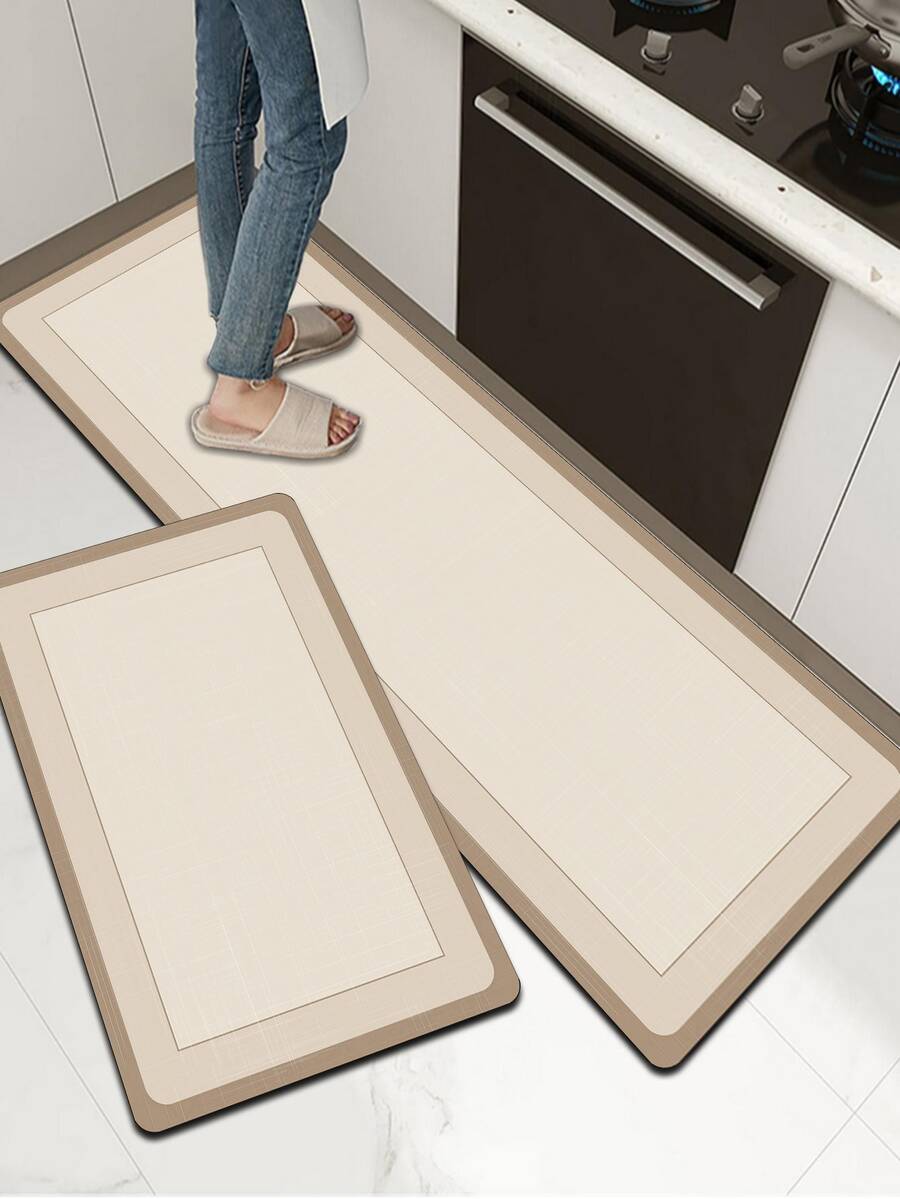 [HOT!!!] 1pc Soft Rubber Kitchen Mat, 3.5mm Thick Kitchen Rug, Beige Minimalist Style Absorbent Kitchen Mat Carpet, Can Be Self-Cut To Fit Kitchen Size, Surface Fabric Material, Middle Sponge Layer, Bottom Rubber Layer, Suitable For Kitchen Rugs, Kitchen Decor, Wedding Decor, Home Decor, Bathroom Mat, Entryway Mat, Laundry Room Mat, Hallway Carpet, Living Room Mat, Etc.
