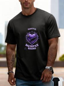 Camiseta deportiva para hombres que absorbe la humedad, camiseta de algodón puro impresa de manga corta, ajuste slim transpirable y versátil - Negro - Ver 1