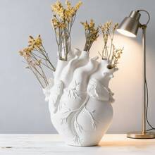 Heart-Shaped Resin Vase Sculpture-This Stylish Heart-Shaped Vase Features An Anatomical Heart Design, Offering A More Creative And Eye-Catching Aesthetic. It Can Also Serve As Home Decor Or A Functional Vase. Creative Heart-Shaped Art Vase, Flower Pot, Tabletop Home Decor Piece, Living Room Desk Ornament, Decorative Gift, Valentine's Day Present. Available In Multiple Colors. - trắng - Xem 11