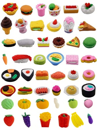 24 Pcs Fruit Vegetable Food Erasers For Pencils, Assorted Cake Dessert Puzzle Eraser , Classroom Rewards, Goodie Bag Fillers, Birthday Party Favors