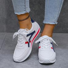 Women's Casual Outdoor Sports Shoes, Geometric Pattern, Synthetic Leather, Lace-Up, Suitable For Home And All Seasons