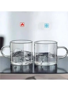 2个/套 透明耐热玻璃杯，带把手，适用于家庭、办公室、KTV等场所，非常适合盛装饮用水、茶、饮料、浓缩咖啡等。[注意：仅含杯子，不含杯架] - 無色 - 查看 4