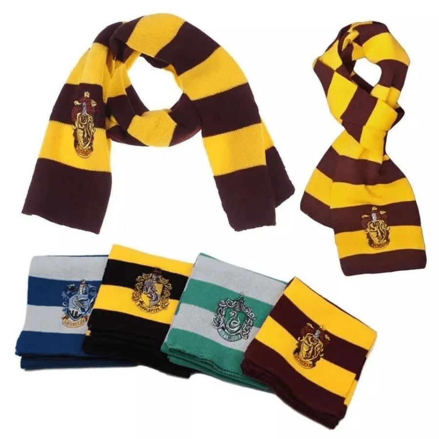 Harry Potter 1条/3条装带徽章围巾,电影同款,角色扮演服装配饰,家居围巾,动漫周边,柔软保暖面料,抗起球透气,适合粉丝、男女老少冬季日常佩戴,礼物收藏品 - 彩色 - 查看 1