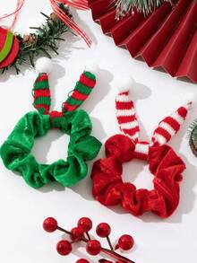 1/2 قطعة أربطة شعر من الفلوت للكريسماس، ربطات شعر بفيونكة جرس مزدوجة، اكسسوارات شعر لحفلات العطلات، لا تتلف الشعر، مناسبة للكريسماس والأطفال