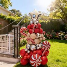 78/67/2pcs DIY Red & Green Latex Christmas Tree Set, Includes Red Bow/Silver Star With Candy Cane Foil Balloons, Christmas Decorations, Suitable For Room Decor, Home Decor, New Year, Christmas Wreath, New Year Decor, Christmas Tree Decor, Christmas Balloon Arch Decor, Christmas Tree Balloon Wreath Decor - Multicolor - View 9