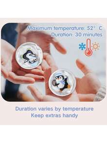 企鹅牌按扣激活式可重复使用暖手宝 - 滑雪露营速热，水瓶替代品，无需充电，5倍速热可重复使用暖手宝，15分钟瞬间自然温暖（建议囤货），便携式暖手包，冬季户外、露营、办公、圣诞节个性化礼物，送给女性，青少年趣味礼物