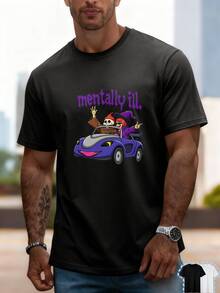 Camiseta suelta para hombres, de algodón puro, impresa, de manga corta, algodón peinado, transpirable, de ajuste holgado, no retiene el sudor, para uso diario. - Negro - Ver 5