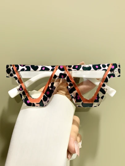 Colorful Retro Inverted Triangle Glasses, Boho Fashion Eyeglasses, Metal Hinge PC Lenses Eyewear For Men And Women