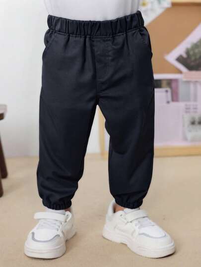 1件婴儿/幼儿男童纯色休闲弹力腰带百搭户外室内装，四季皆宜