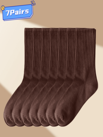 7 Pairs Of Men's Autumn And Winter Mid-Calf Socks With Threaded Cuffs, Reinforced, Wear-Resistant, Moisture-Absorbing And Desweating, Keeping Your Feet Dry, Soft, Comfortable And Non-Slip, Suitable For Work, Running, Sports And Fitness, Home Wear, Anti-Bacterial, Anti-Odor, Non-Pilling, A Gift For Men