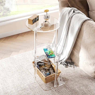 1pc Transparent Acrylic 3-Tier Round/Square Side Table, Detachable Coffee Table, Acrylic Coffee Table Nightstand, Suitable For Living Room, Bedroom, Study